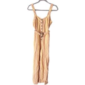Anthropologie Jumpsuit Women's 0 Arlene Belted Linen Blend Button Front 70s Boho